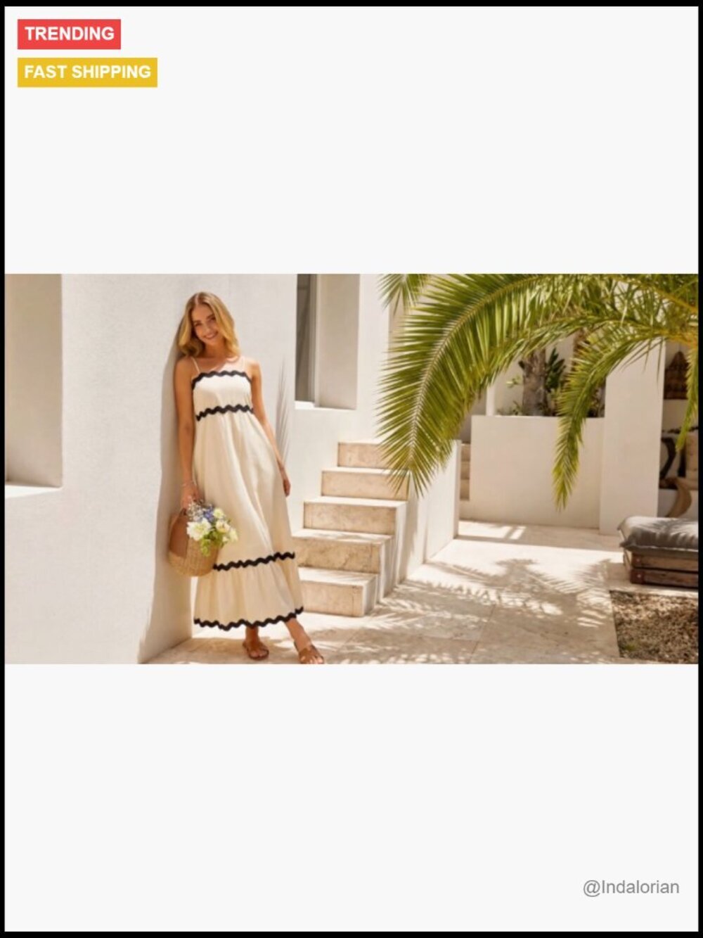 Spaghetti Strap Sleeveless Backless Sundress Flowy Smocked A Line Midi Dress - Picture 7 of 7